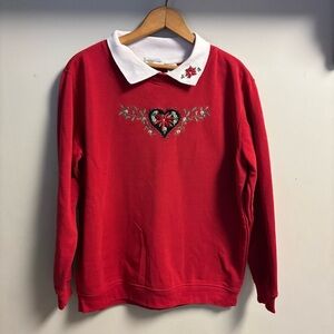 Vintage White and Red Floral Embroidered sweater